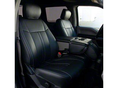 Kustom Interior Premium Artificial Leather Front and Rear Seat Covers; All Black (17-22 F-250 Super Duty SuperCab, SuperCrew w/ Bench Seat)