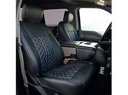 Kustom Interior Premium Artificial Leather Front and Rear Seat Covers; All Black with Honeycomb Accent (15-20 F-150 SuperCab, SuperCrew w/ Bench Seat)