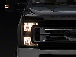 Headlights with Clear Corners; Black Housing; Clear Lens (17-19 F-250 Super Duty w/ Factory Halogen Headlights)