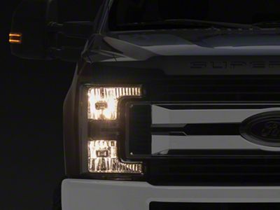 Headlights with Clear Corners; Chrome Housing; Clear Lens (17-19 F-250 Super Duty w/ Factory Halogen Headlights)