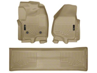 Husky Liners WeatherBeater Front and Second Seat Floor Liners; Footwell Coverage; Tan (12-16 F-250 Super Duty SuperCrew w/o Floor Shifter)