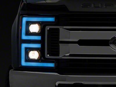 Projector Headlights with Sequential Turn Signals; Matte Black Housing; Smoked Lens (17-19 F-250 Super Duty w/ Factory Halogen Headlights)