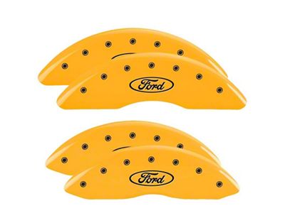 MGP Yellow Caliper Covers with Ford Oval Logo; Front and Rear (13-23 F-250 Super Duty)