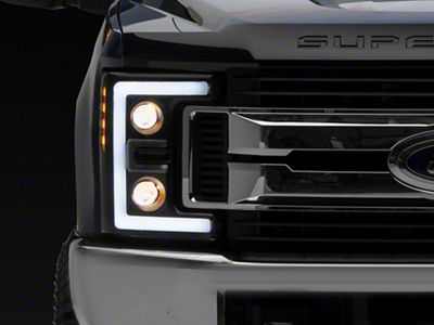 LED DRL Projector Headlights with Amber Corner Lights; Black Housing; Smoked Lens (17-19 F-250 Super Duty w/ Factory Halogen Headlights)