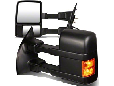 Towing Mirror; Manual; Heated; Amber LED Signal; Black; Pair (11-16 F-350 Super Duty)