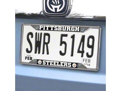 License Plate Frame with Pittsburgh Steelers Logo; Black (Universal; Some Adaptation May Be Required)