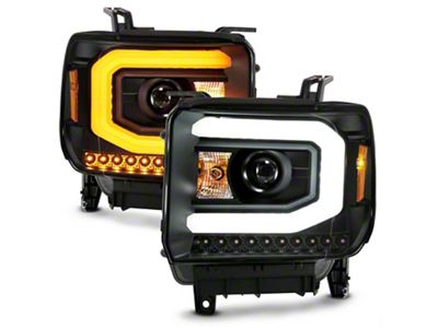 Plank Style Switchback Halo Projector Headlights; Black Housing; Clear Lens (15-16 Sierra 2500 HD w/ Factory Halogen Headlights)