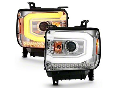 Plank Style Switchback Halo Projector Headlights; Chrome Housing; Clear Lens (15-16 Sierra 2500 HD w/ Factory Halogen Headlights)