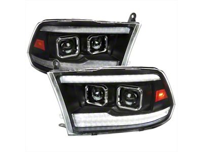 Switchback Sequential Bar Projector Headlights; Matte Black Housing; Clear Lens (10-18 RAM 3500 w/ Factory Halogen Non-Projector Headlights)