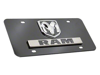 RAM Logo License Plate; Chrome on Black (Universal; Some Adaptation May Be Required)