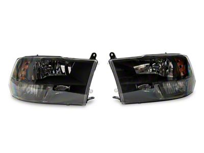 Raxiom Axial Series Euro Style Headlights with Dual Bulb; Black Housing; Clear Lens (10-18 RAM 3500 w/ Factory Halogen Non-Projector Headlights)