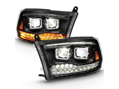Dual LED Switchback Projector Headlights; Black Housing; Clear Lens (10-18 RAM 2500)