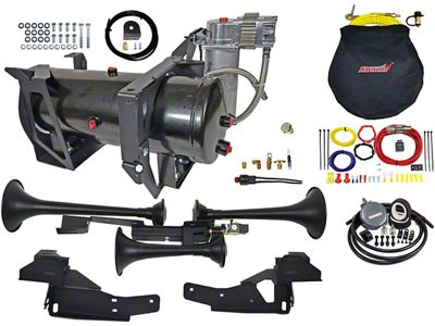 Direct Fit Onboard Air System and Model 730 Demon Triple Train Horn (07-19 Silverado 2500 HD Extended/Double Cab, Crew Cab)