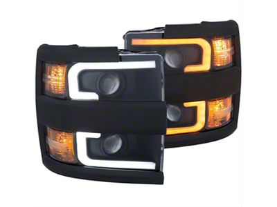 Plank Style Switchback Projector Headlights; Black Housing; Clear Lens (15-19 Silverado 3500 HD)