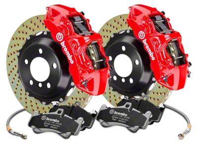 Brembo GT Series 6-Piston Front Big Brake Kit with 15-Inch Cross Drilled Rotors; Red Calipers (17-20 F-150 Raptor)