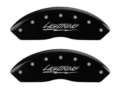 MGP Black Caliper Covers with Lightning Logo; Front and Rear (99-03 F-150 Lightning)