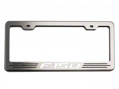 Polished License Plate Frame with F-150 Logo; Black Carbon Fiber Inlay (Universal; Some Adaptation May Be Required)