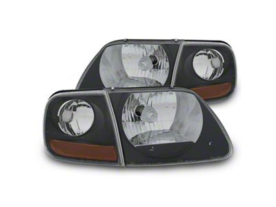 Raxiom G2 Euro Headlights with Parking Lights; Black Housing; Clear Lens (97-03 F-150)