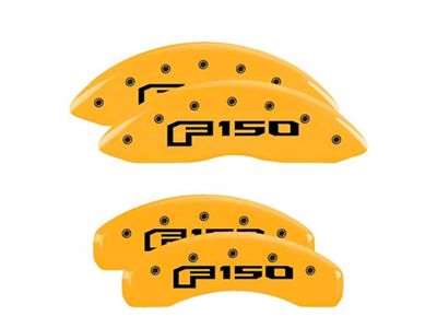 MGP Yellow Caliper Covers with 2015 Style F-150 Logo; Front and Rear (15-20 F-150 w/ Electric Parking Brake)