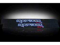 Billet Front Door Sill Plates with Raptor Logo; Black Finish with Blue Illumination (09-14 F-150)