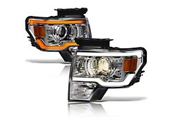 SQP Series Headlights with Sequential Turn Signals; Chrome Housing; Clear Lens (09-14 F-150 w/ Factory Halogen Headlights)
