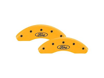 MGP Yellow Caliper Covers with Ford Oval Logo; Front and Rear (21-23 F-150, Excluding Raptor)