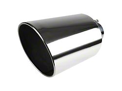 Angled Cut Rolled End Round Exhaust Tip; 8-Inch; Chrome (Fits 4-Inch Tailpipe)