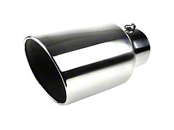 Angled Cut Rolled End Round Exhaust Tip; 8-Inch; Chrome (Fits 5-Inch Tailpipe)