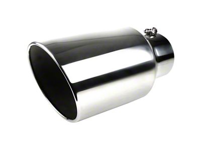 Angled Cut Rolled End Round Exhaust Tip; 8-Inch; Chrome (Fits 5-Inch Tailpipe)