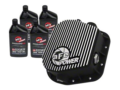 AFE Pro Series Rear Differential Cover with Machined Fins and 75w-90 Gear Oil; Black; Ford 9.75 Rear Axles (97-23 F-150, Excluding Lightning)