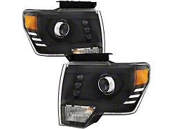 Headlights Depot Projector Halogen Headlights; Black Housing; Clear Lens (09-14 F-150 w/ Factory Halogen Headlights)