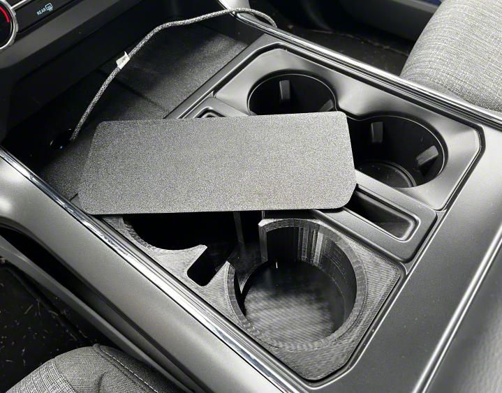 F150 Center Console Cup and Phone Holder Adapter with Lid/Cover; Black